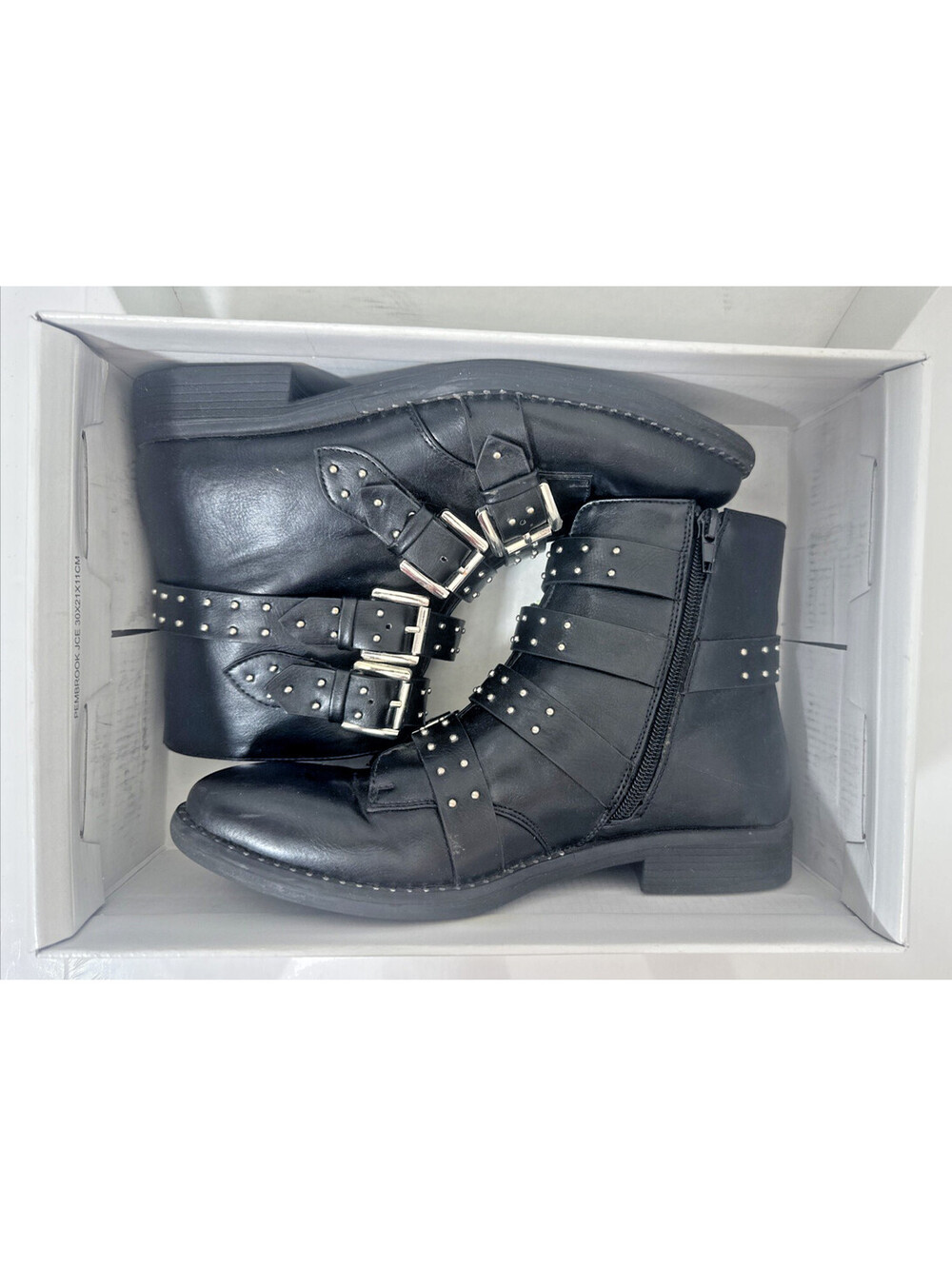 Steve Madden Black Leather Studded Multi Buckle Moto Boots Womens Size 7 6.5 37